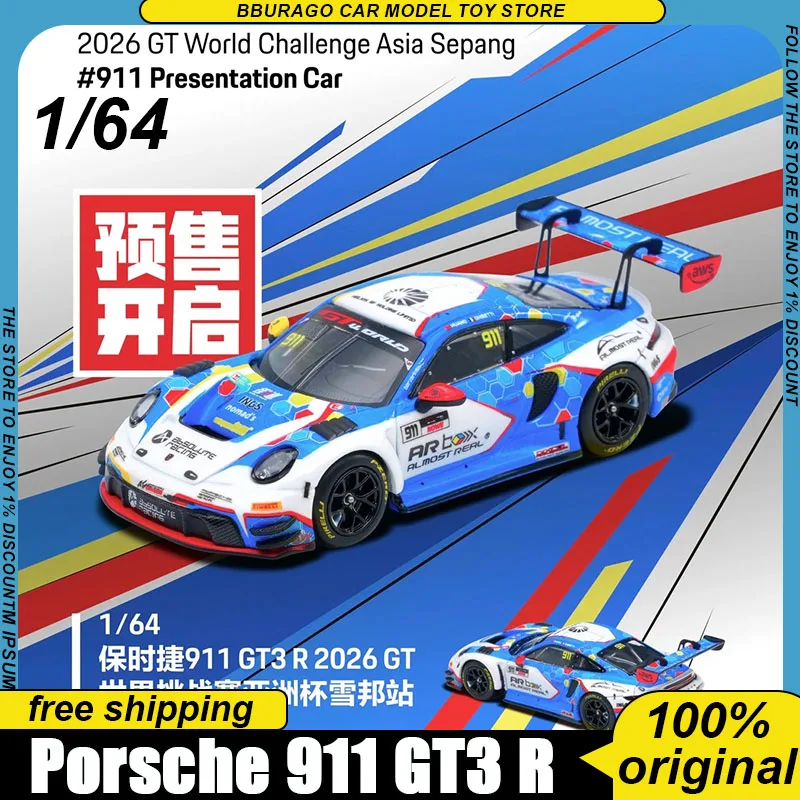 

Almost Real 1:64 Porsche 911 Gt3 R 2026 Gt World Challenge Asia Sepang #911 Diecast Race Car Model Collectible Toys Boy Gift Kid