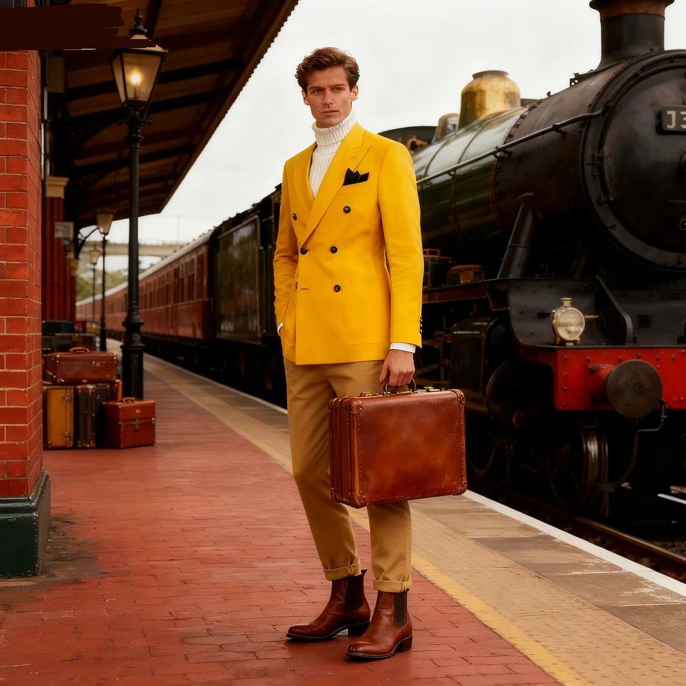 

Men's Wedding Formal Jacket Slim Fit Peak Lapel Double Breasted Business Blazer Coat Elegant Outerwear for Men