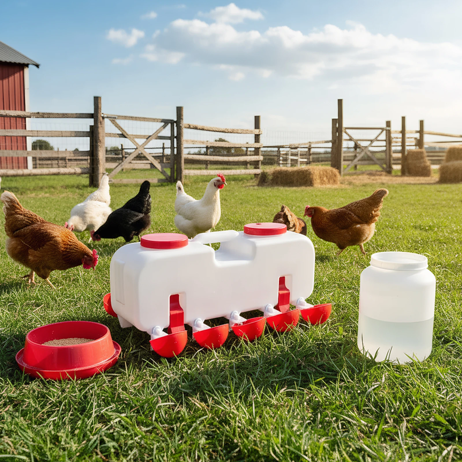 

10KG Self Filling Poultry Waterer with 10 Drinking Cup Automatic Chicken Waterer Poultry Dispenser Waterer for Quail Duck Turkey