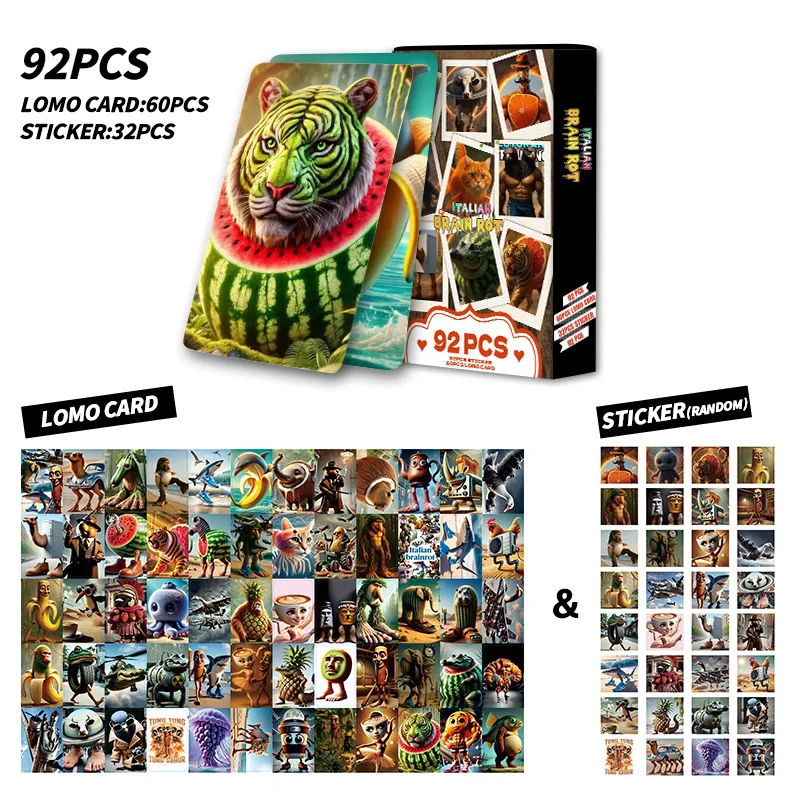 92PCS Sammelkarten Italienisches Brainrot Tung Tung Sahur Tralalero Tralala Klassische Karten Spielzeug Für Kindergeburtstagsgeschenke