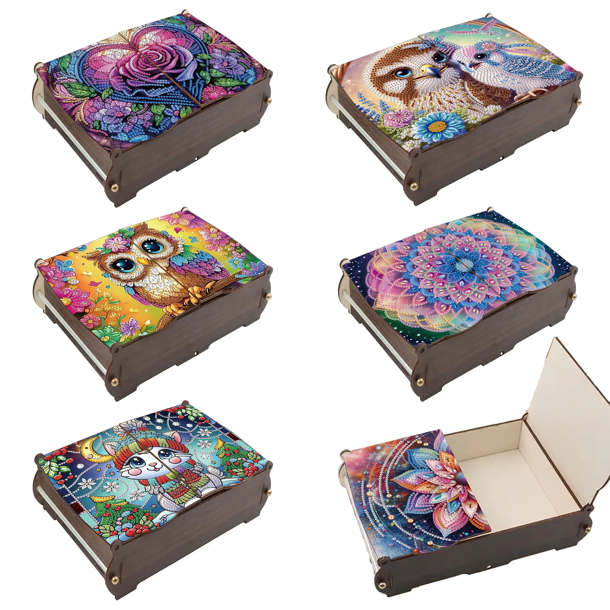 Resin Jewelry Kit - DIYダイヤモンドアート木製ボックス ダイヤモンドペインティング収納ボックス DIY 5Dクラフトジュエリーボックス、スナックボックスキット 手作りデスクトップデコレーションギフト
