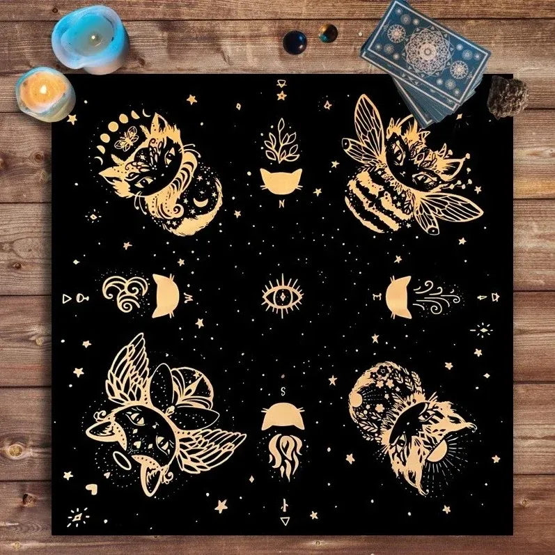 VIKAMA Blue Rose Raven Pentagram Tarot Altar Cloth Witchcraft Divination Mat for Tarot Reading Spiritual Ritual Home Decor