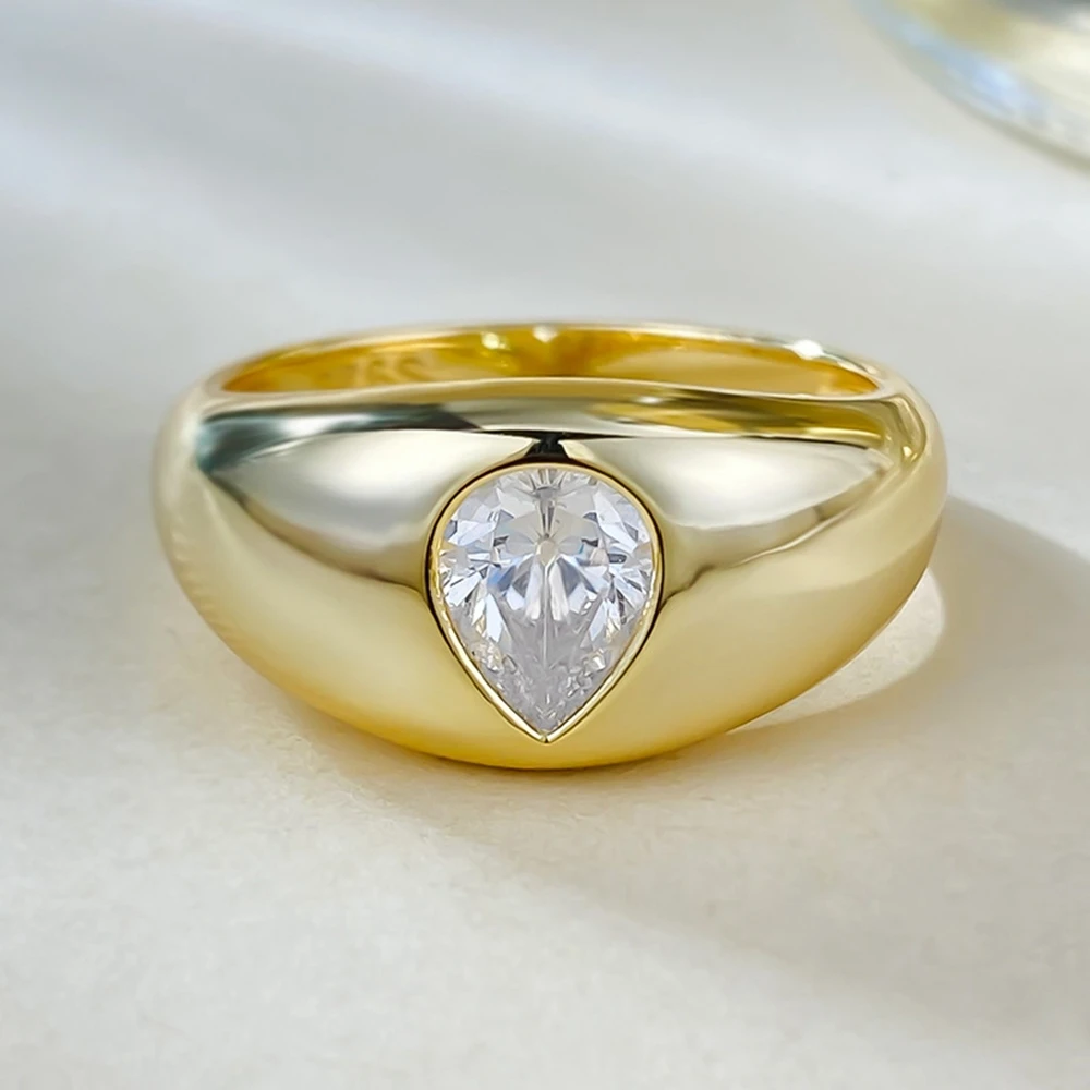 Vinregem Pear Cut 5*7 MM Lab Created Sapphire Gemstone Vintage 18K Gold Plated 925 Sterling Silver Ring Wedding Party Jewelry