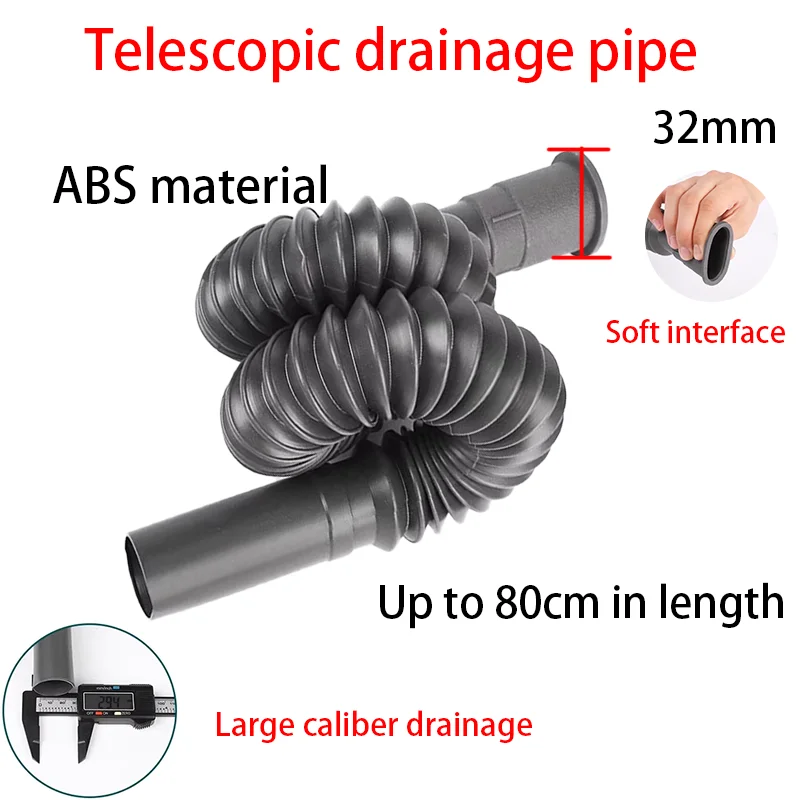 

Stretch plastic extension soft drainage pipe 80CM thick connection various drainage pipes leak proof, block proof,and odor proof