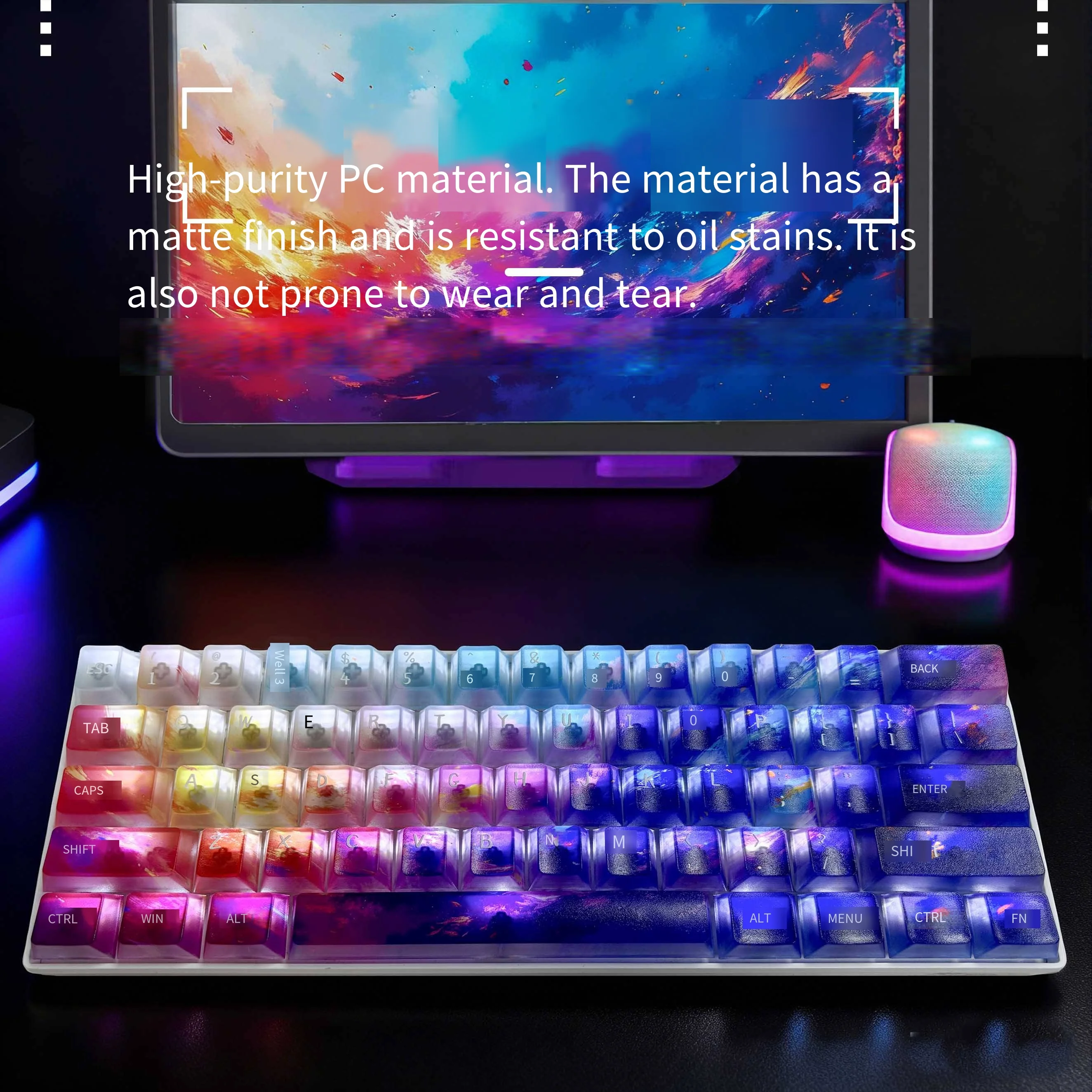 

120-key fog-transparent iridescent keycaps, suitable for most hot-swappable mechanical keyboards, made of PBT material