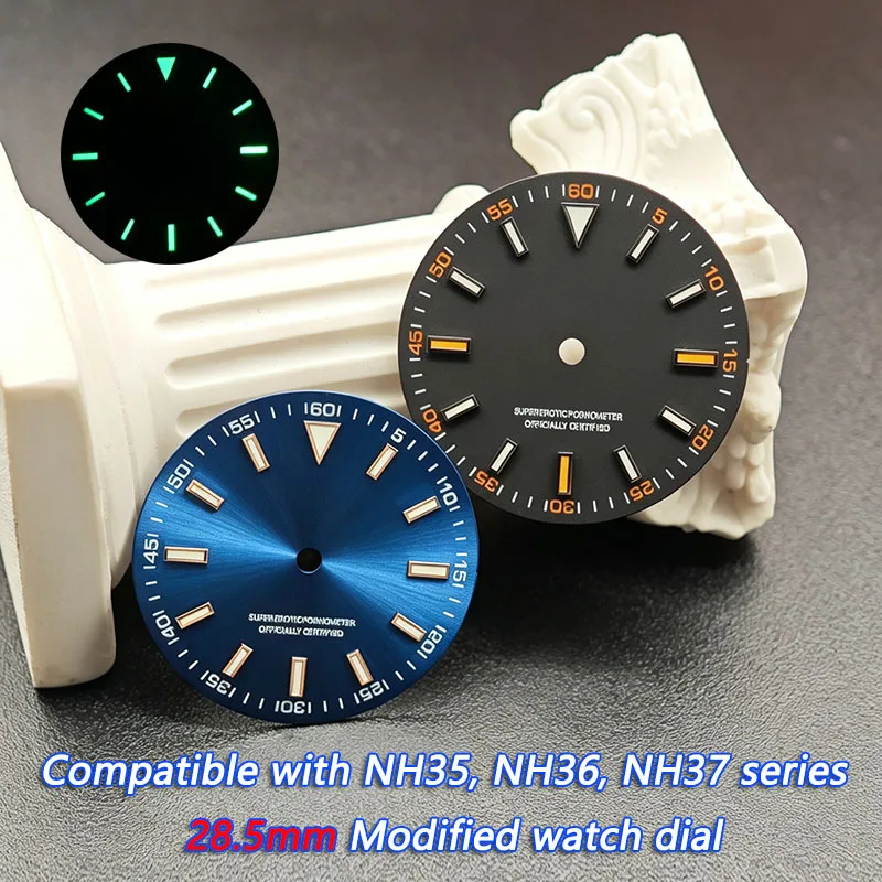 MechJazz 28.5mm Watch Dial, Super Luminous Dial, Fits NH35/NH36/NH37/NH38/NH39 Movements, Watch Modification Parts