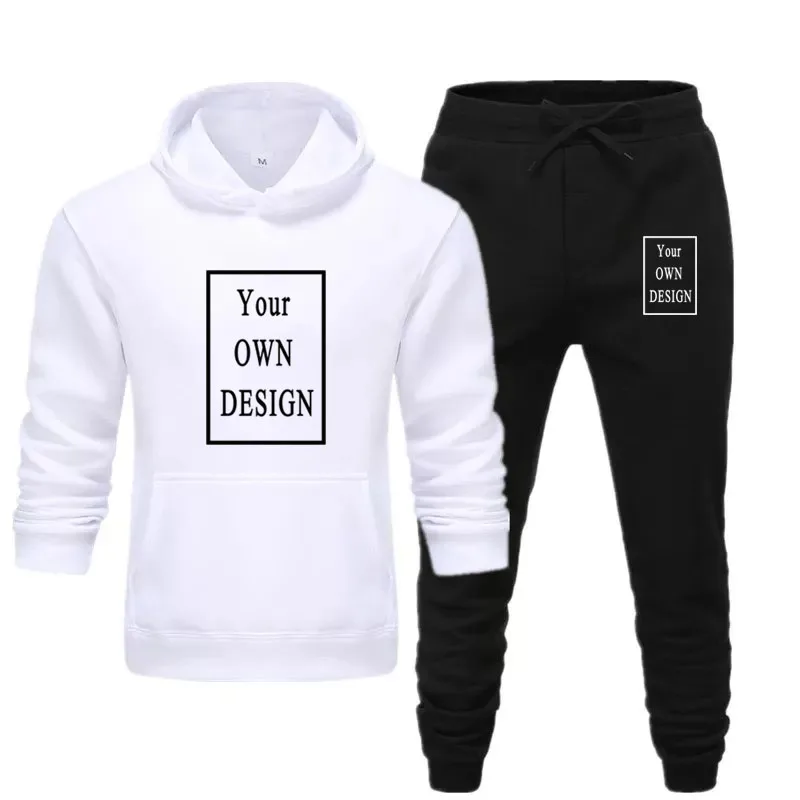 Logotipo personalizado impresso com capuz jaqueta e calças acolchoado sweatshirtcomfortable unisex logotipo diy streetwear terno de roupas esportivas