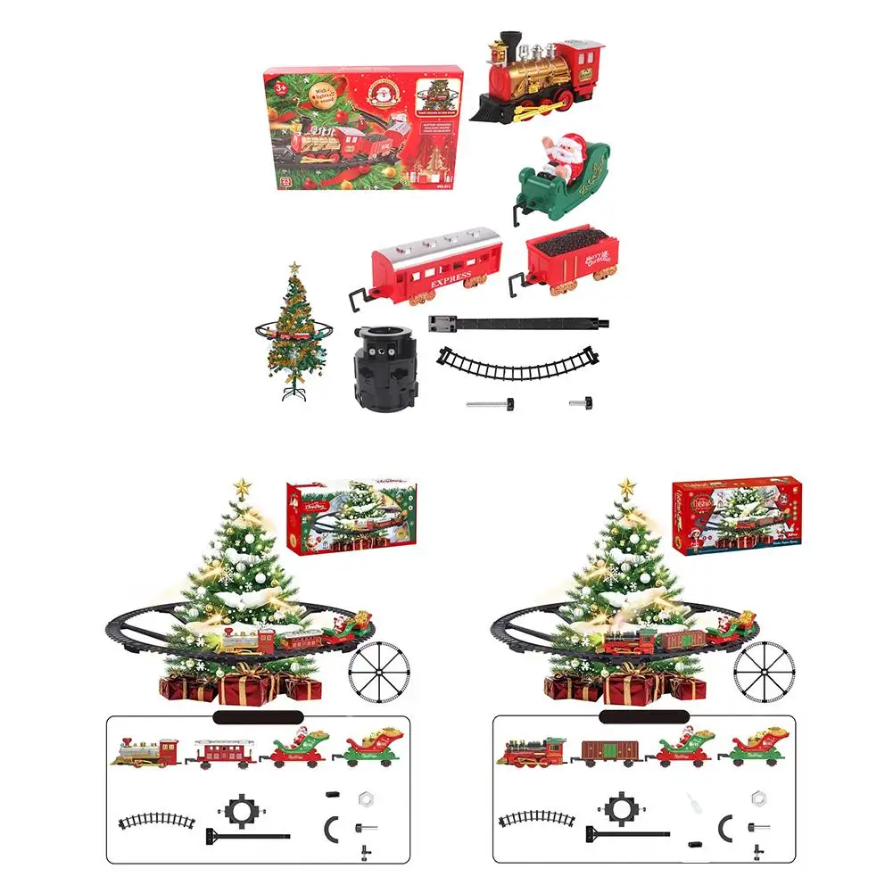 Treno ferroviário de natal, trem elétrico pendurado, pista ao redor da árvore de natal, trens redondos para carro, decoração de árvore de natal para casa