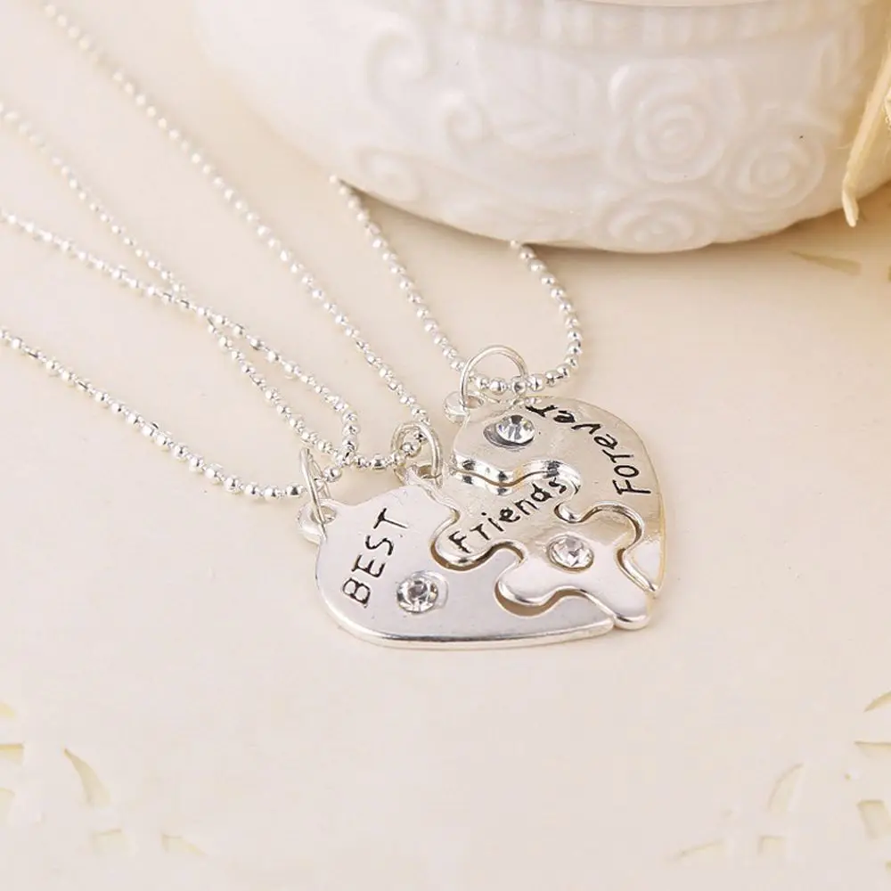 Forever Fashion Friendship 3pcs/ Set Rhinestone Necklace Heart Shape Best Friends Pendant