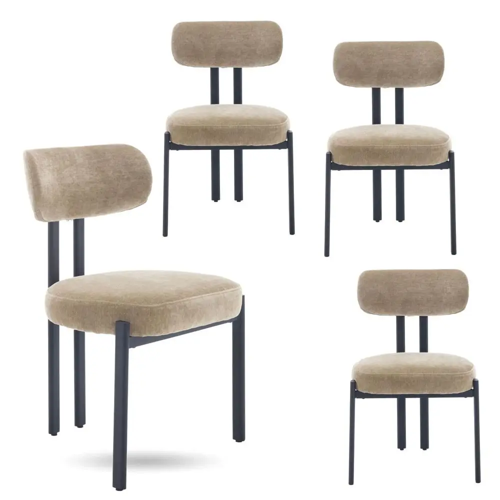 

Chenille Dining Chairs Set of 4, Modern Curved Back Upholstered Dining Room Chairs with Black Metal Legs, Khaki