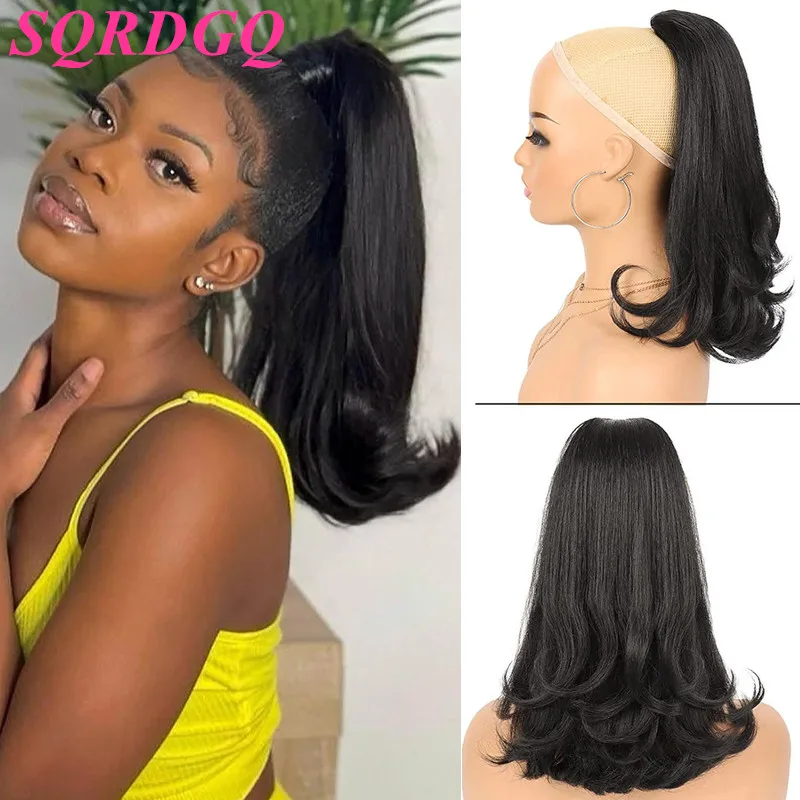 

Синтетические волосы для наращивания, странный прямой хвост, натуральный волнистый черный хвост на шнурке, 16 дюймов, конский хвост яки