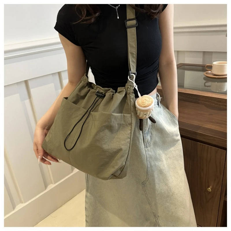 

Модные простые сумки через плечо для женщин и девочек, легкая нейлоновая сумка большой вместимости, сумки-ведра на шнурке