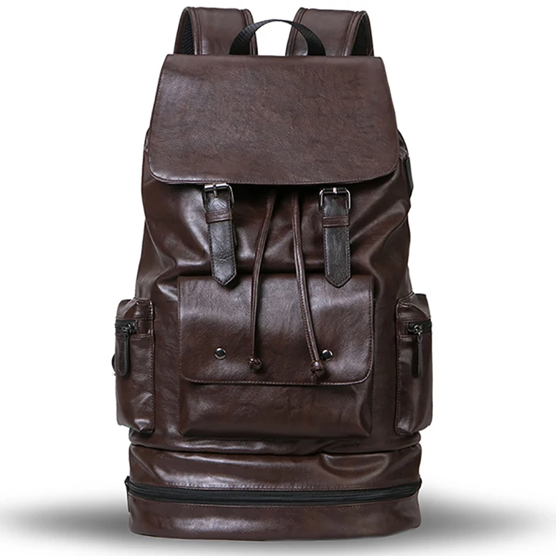 Mochila de gran capacidad para hombre, bolso de viaje de cuero PU, informal, para ordenador portátil, mochilas escolares de moda de alta calidad para niños