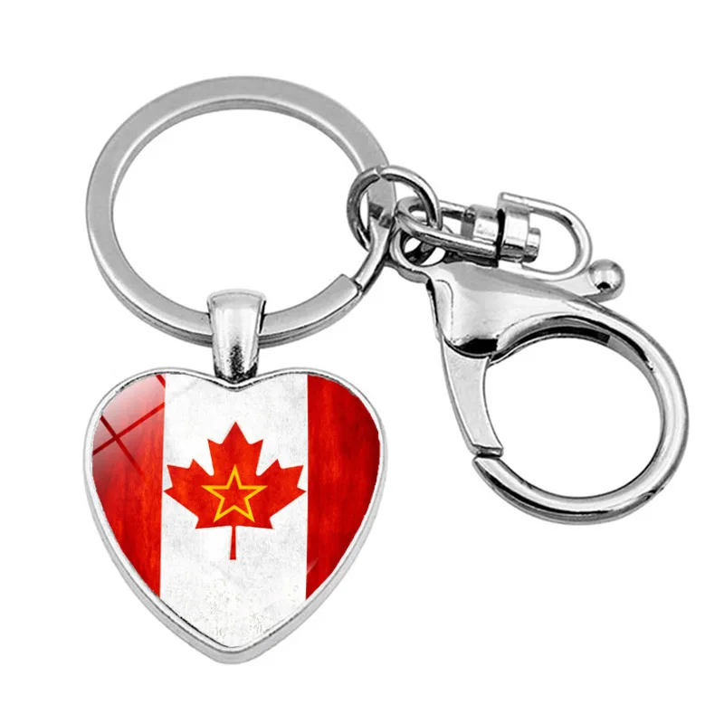 Creative Canadian Flag Love Keychain Pendant, Canada Flag Peach Heart Pendant, Hot Selling Accessories Wholesale