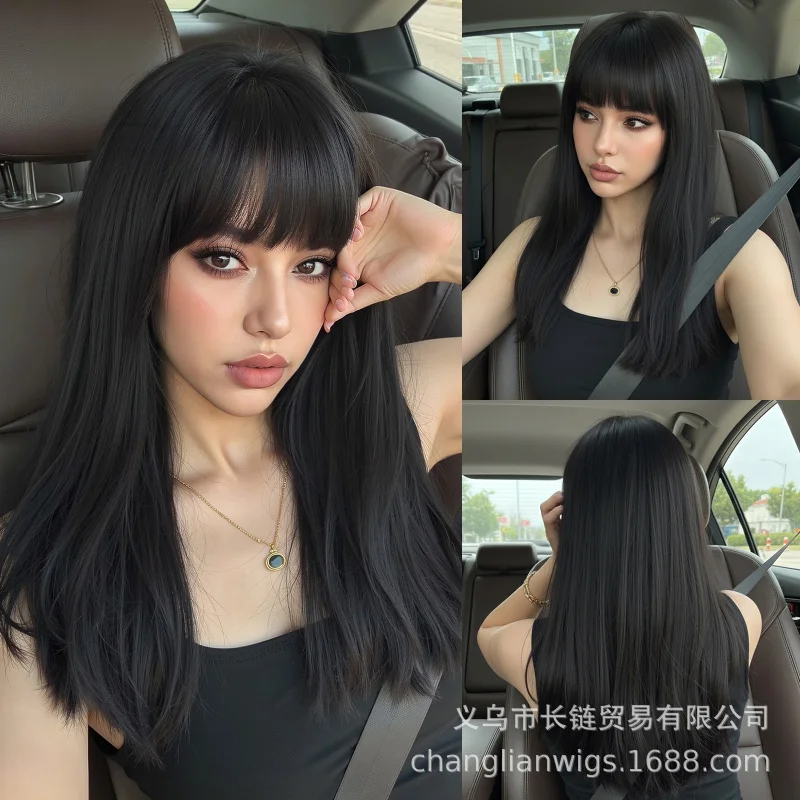 Women's collarbone-length , elegant medium-long hair, age-reducing full head wig for everyday use