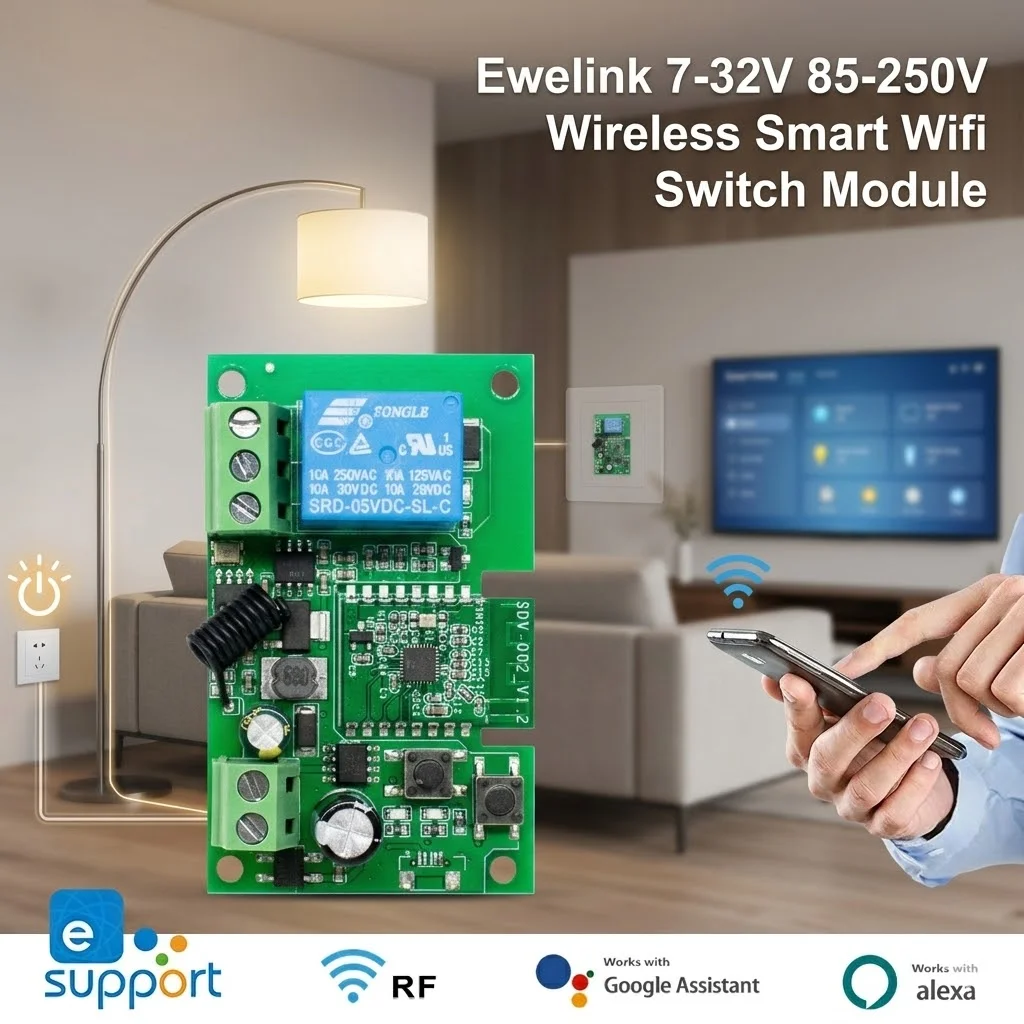 Ewelink 1CH DC 12V 7-32V AC 220V 85-250V 2200W Smart Remote Control Wireless Smart Wifi Switch Module RF Receiver 10A wifi Relay