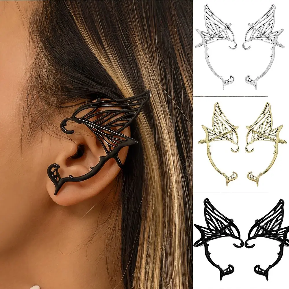 

Goth Antique Gold Color Elf Ear Clip Alloy Korean Style Single Side Earrings Jewelry Accessories Ear Hook Ear Cuff Girls Gift