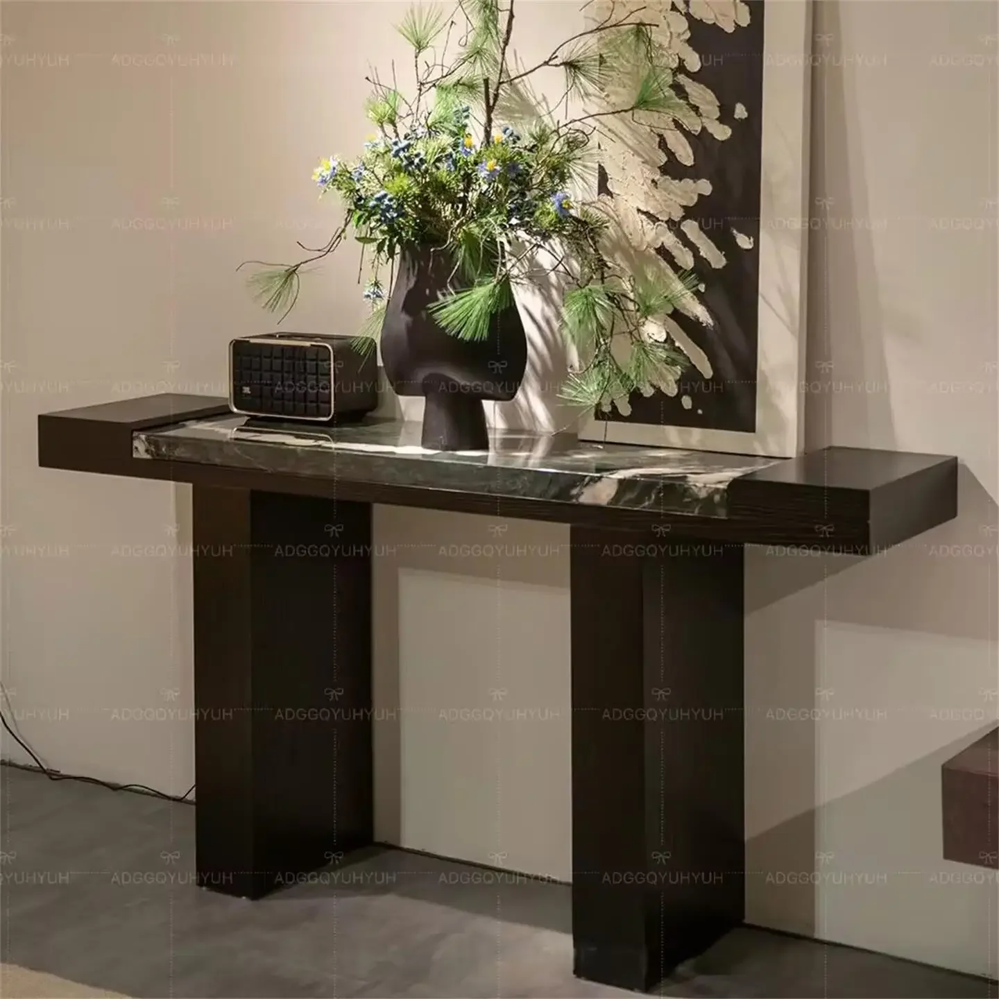 

D06Средневековый мраморный входной столик Входной столик для небольшой квартиры из массива дерева