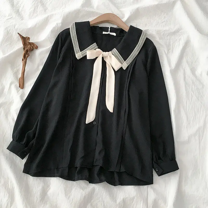 Gidyq Fashion Women Chiffon Shirts Korean All Match Bow Loose Tops Y2K Casual Elegant Female Cute Long Sleeve Blouse Spring New