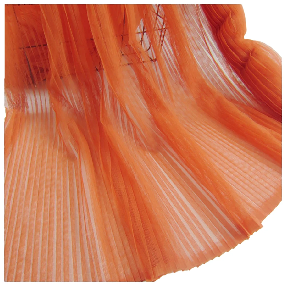 

5 Meters 155CM 61" Wide orange red pleated mesh tulle fabric wedding dress clothes materials LX125