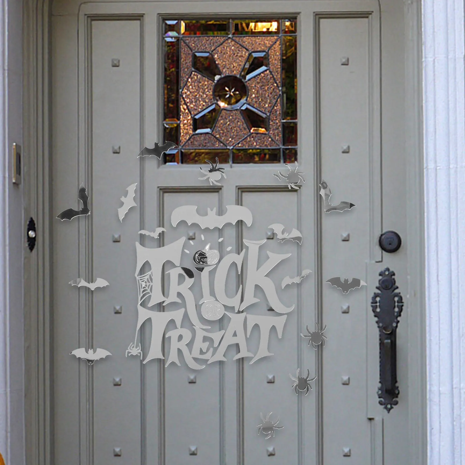 

Halloween Acrylic Mirror Wall Sticker Spider Bat Self Adhesive Silver Removable Decor Home Office Party Wall Decals