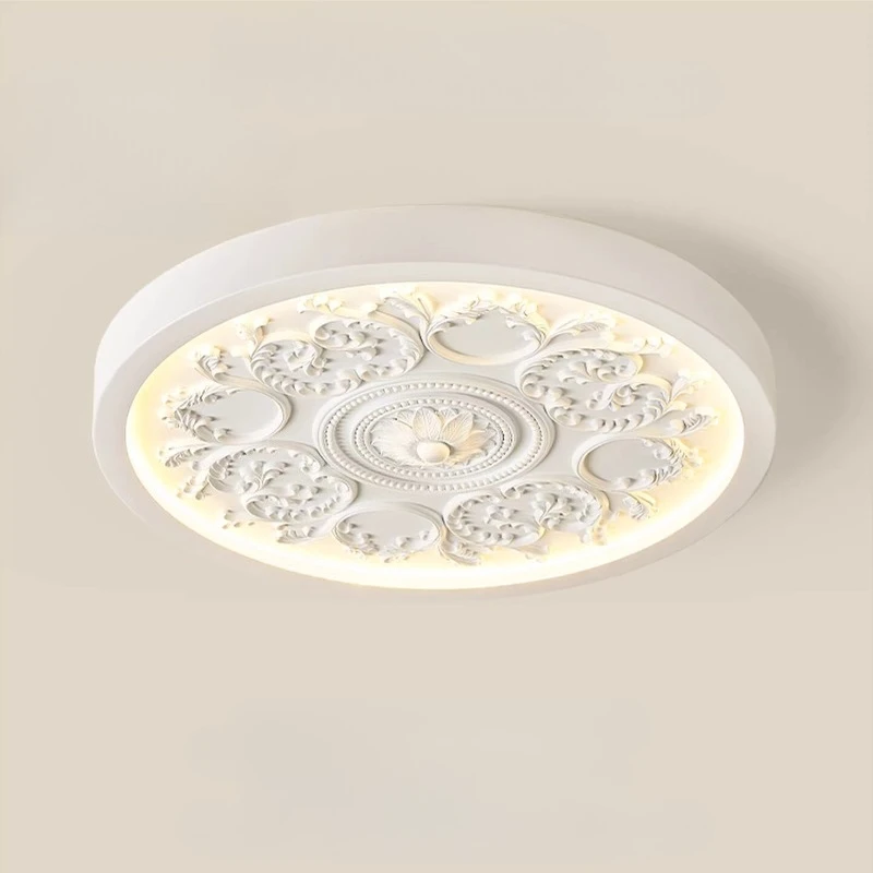 French Cream Style Rotundity White Relief Resin Ceiling Lights Advanced Sense Medieval Retro Master Bedroom Kitchen Hanging Lamp