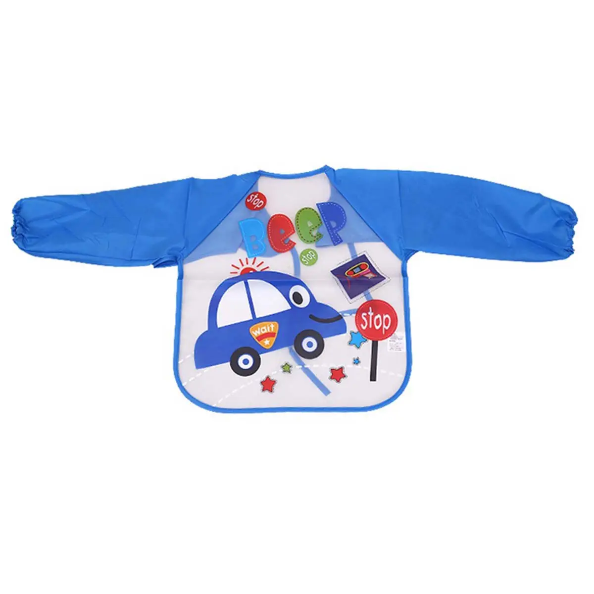 

Водонепроницаемый детский нагрудник с рукавами, моющийся, многоразовый, с мультяшным дизайном, фартук для малышей для рисования и еды, синий