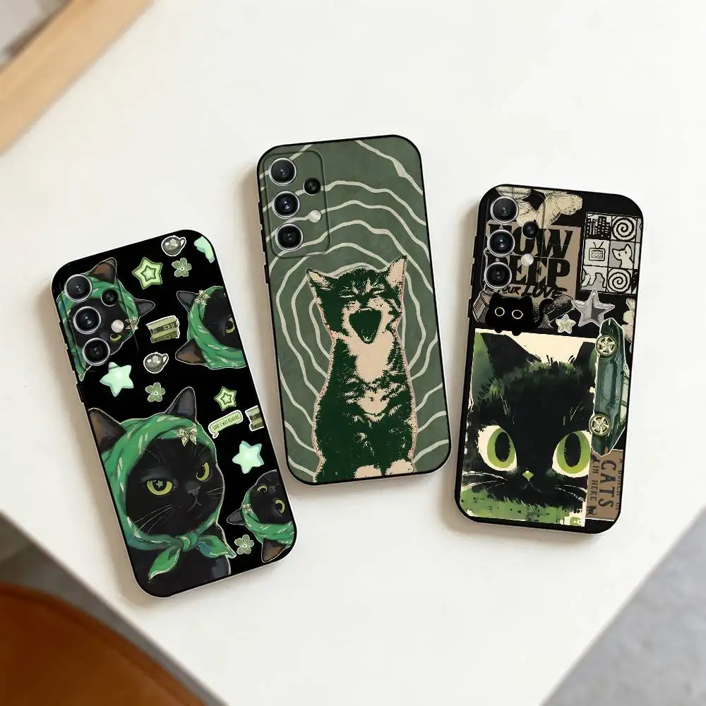 Y2K CAT ART Phone Case For Samsung S25,S24,S21,S22,S23,S30,Ultra,S20,Plus,Fe,Note,10,9,5G Black Cover