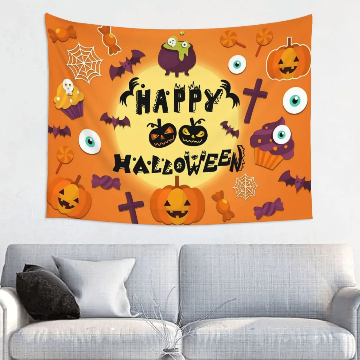 Happy Halloween Tapestry Hippie Polyester Wall Hanging Cute Pumpkin Cross Home Decor Yoga Mat Witchcraft Wall Tapestry