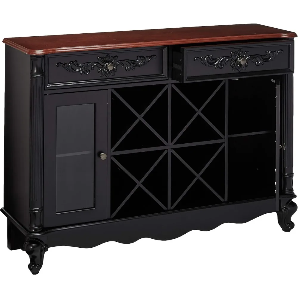 Meja Konsol Kabinet Anggur Server Prasmanan Merek Kings, Hitam / Walnut