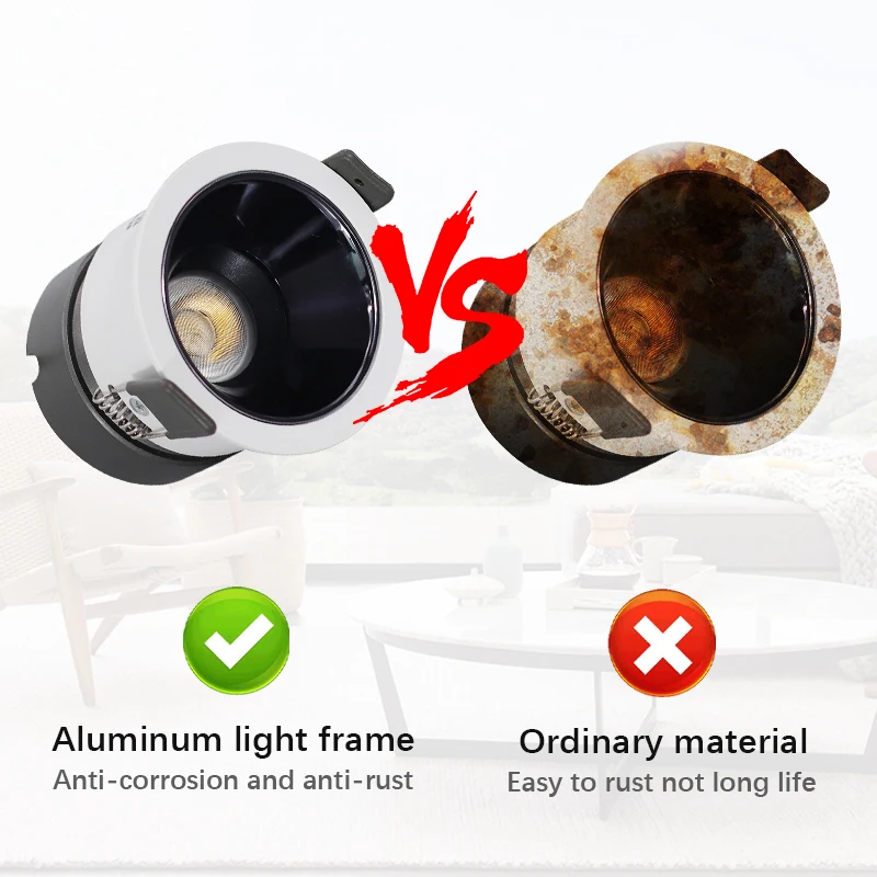 Anti-reflexo de alumínio Cob Downlight, estreito incorporado, projector de teto ultra-fino, alto CRI profundo, 7W