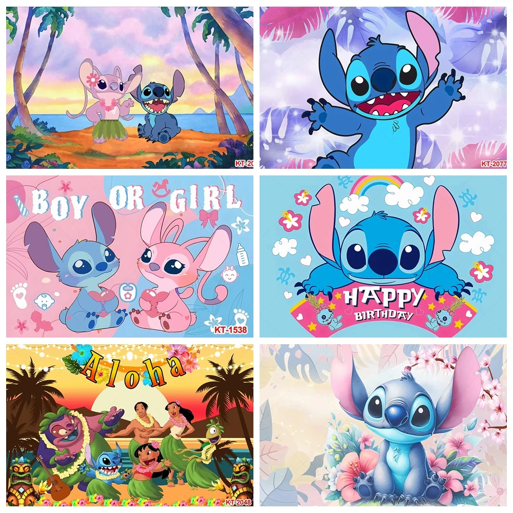 

Cartoon Lilo and Stitch Theme Backdrop Birthday Party Decorations Baby Shower Banner Children’s Party Custom photography Props