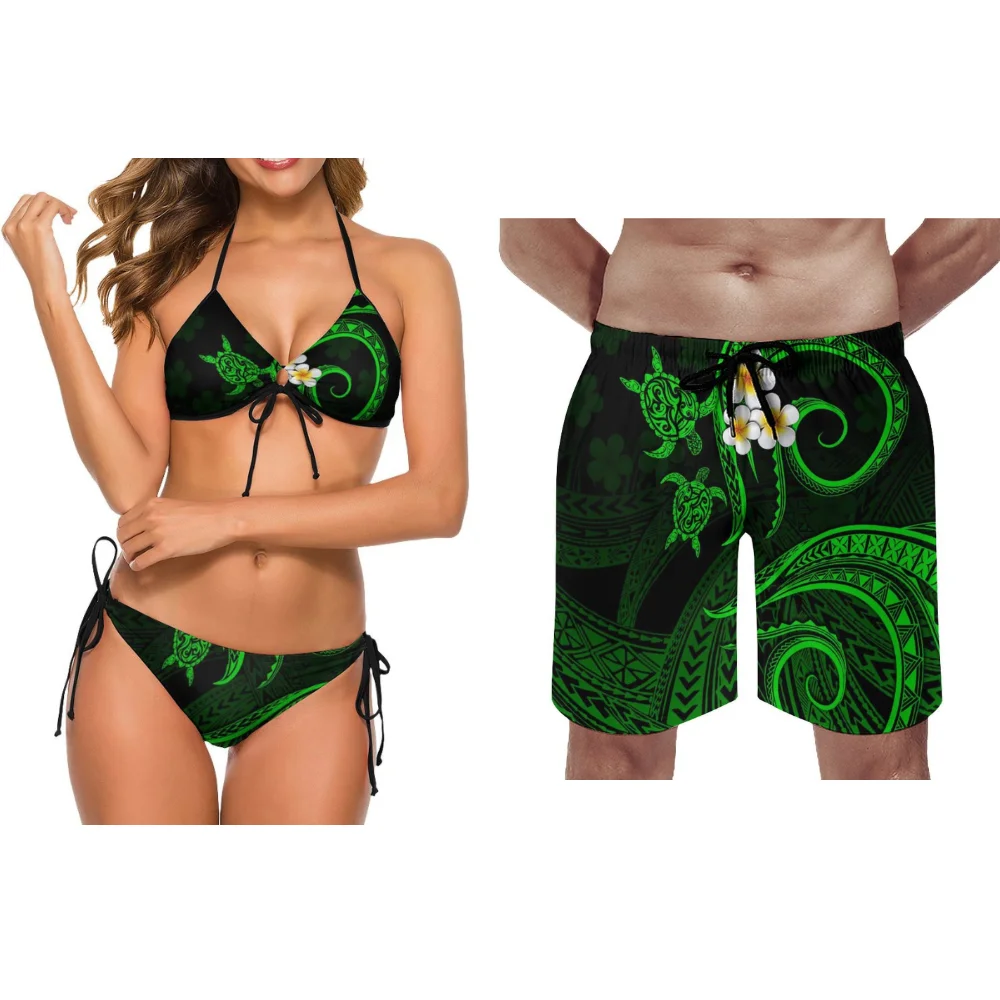 Colorful And Unique Beach Pants Polynesian Fashionable Swimsuits Samoan Couple Sets Ethnic Print Custom Pattern Couple Swimsuits
