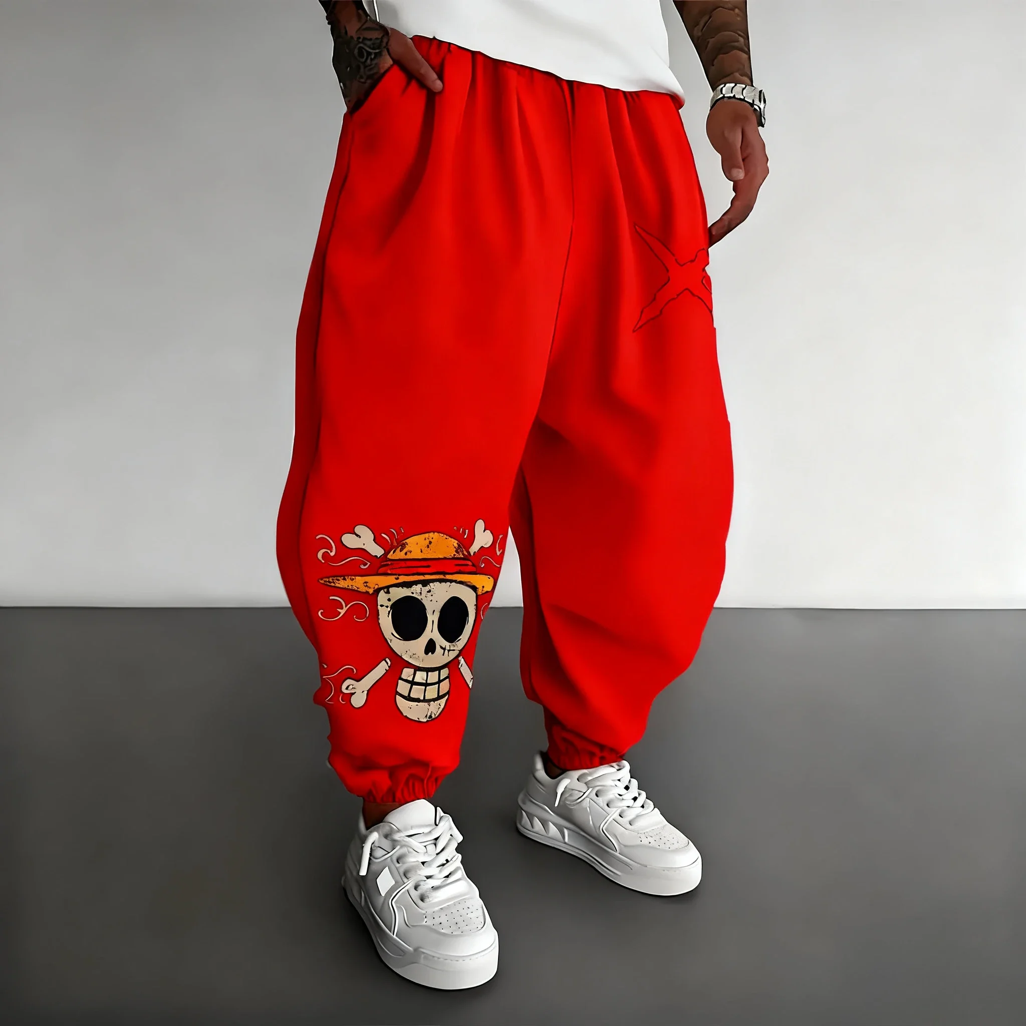 قطعة واحدة الرسوم المتحركة رسمت باليد المطبوعة Sweatpants 2026 الرجال الخريف/الشتاء المشتركة عادية الأمريكية الهيب هوب الاتجاه سراويل قطنية #5