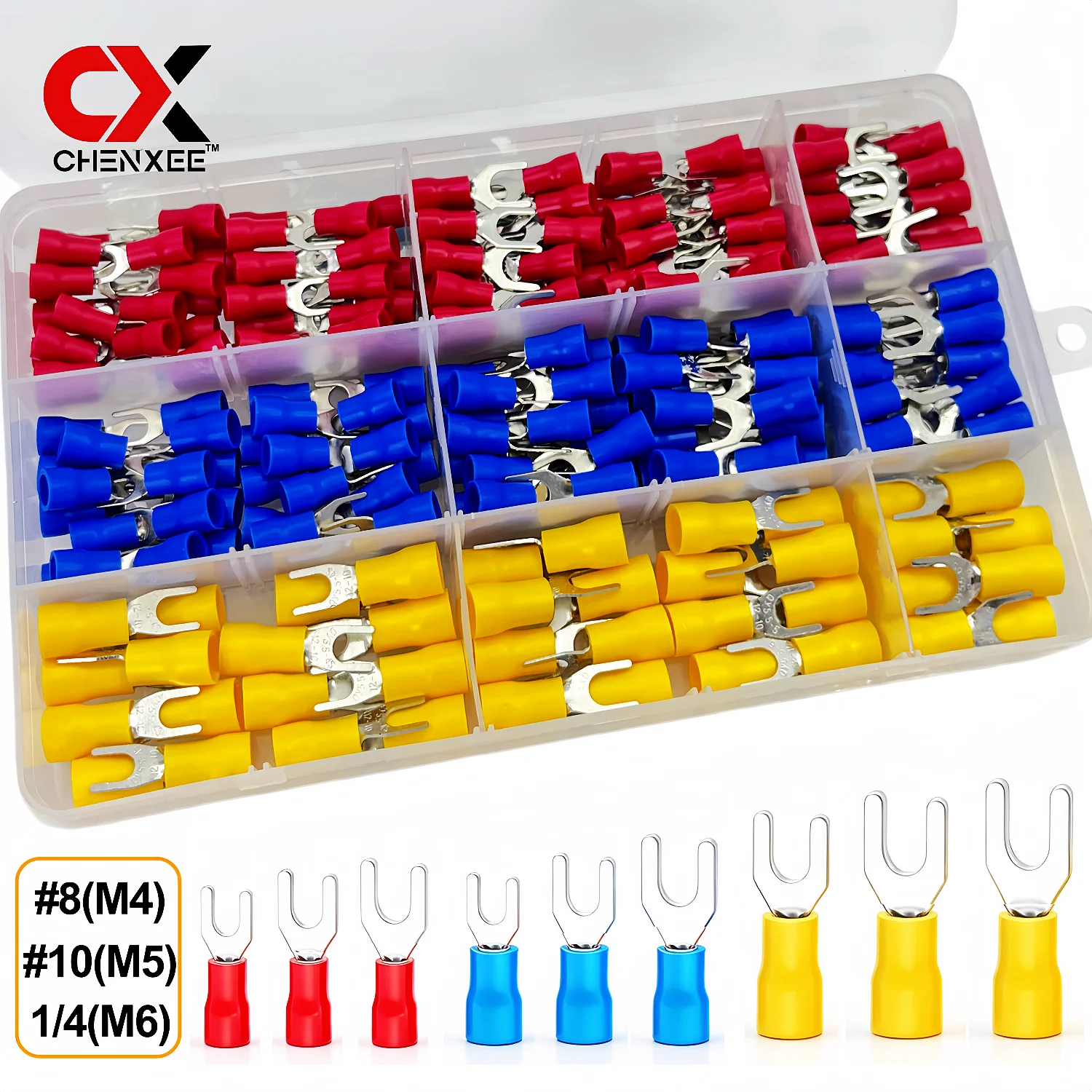Fork Spade Wire Connectors U-Type Electrical Insulated Crimp Terminals for M4 M5 M6 22-10 AWG Kit Automotive Marine Industrial