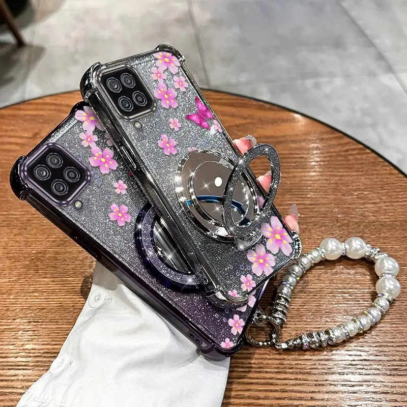 

Чехол-держатель для браслета с розовыми цветами A 12, чехол для телефона Samsung A04 A15 A02S A03S A22 A13 A12 F12 A12S M12 M13 Cover