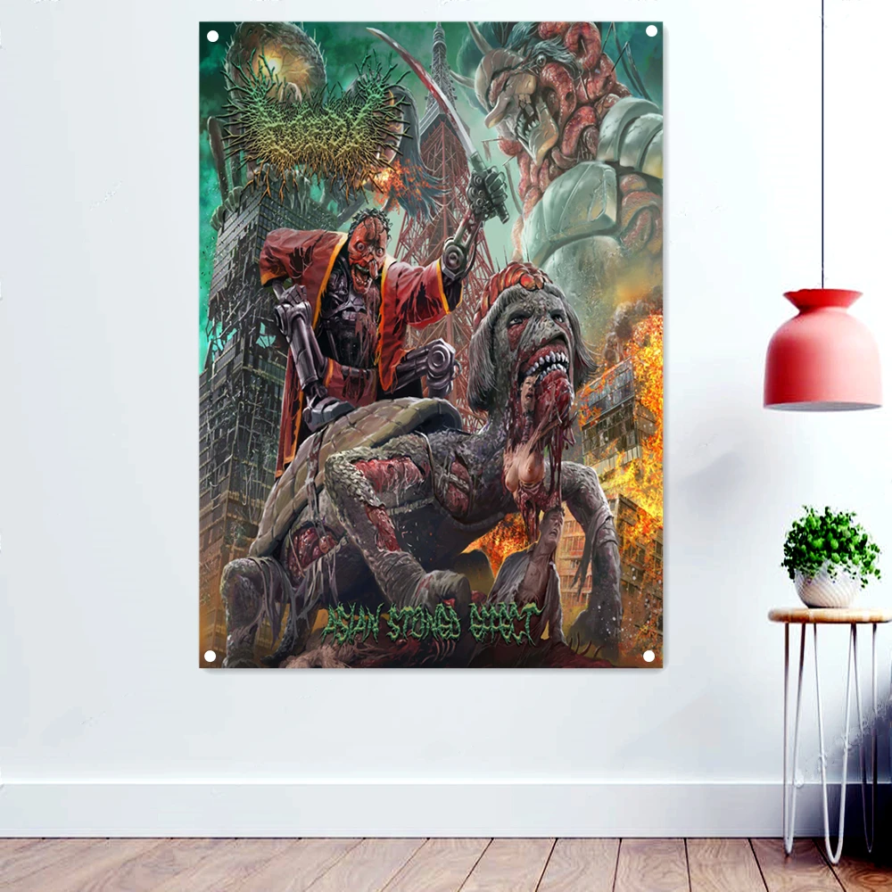 

Death Metal Music Artworks Flags Wall Art Home Decoration Disgusting Bloody Dark Art Banners Rock Band Icon Poster Tapestry A1