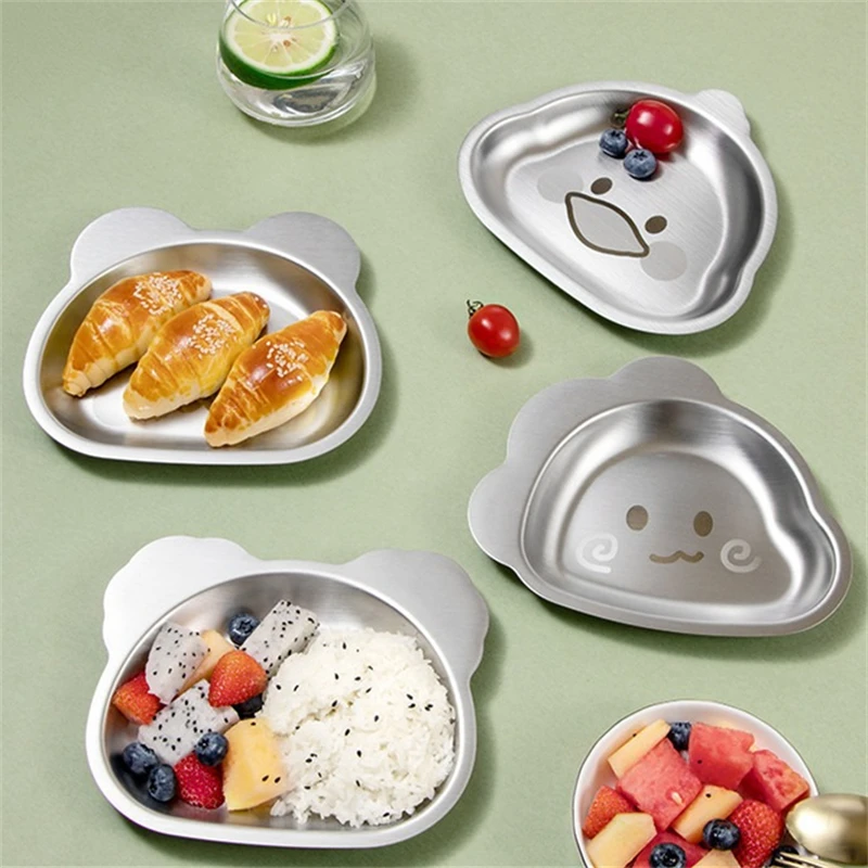 Cartoon Fast Food Tray 304 Stainless Steel Anti Drop Babies Household Kindergarten Children Divided Dining Plate Lunch Tableware