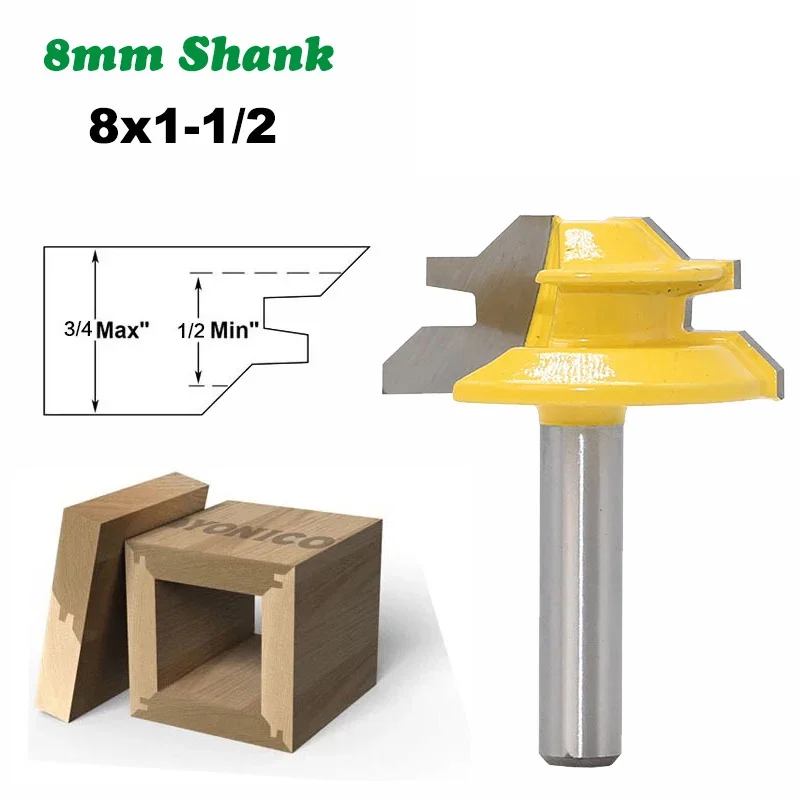 1PC 8MM Shank Milling Cutter Wood Carving Wood 45 Degree Small Lock Miter Router Bit Mortise Tenon Knife 3/4