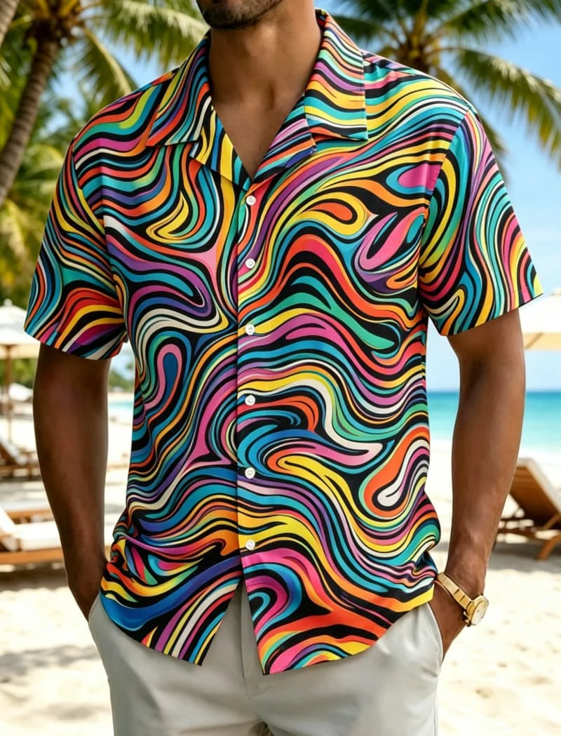 Men's gradient colorful personalized printed Hawaiian shirt,  for party events, street wear, and weekend travel