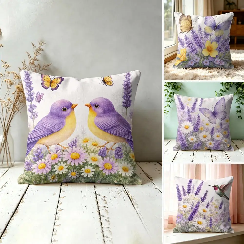 Daisy Lavender Flower Cushion Cover Silky Short Plush Invisible Zipper Dustproof Sofa Pillow Case For Home Decor