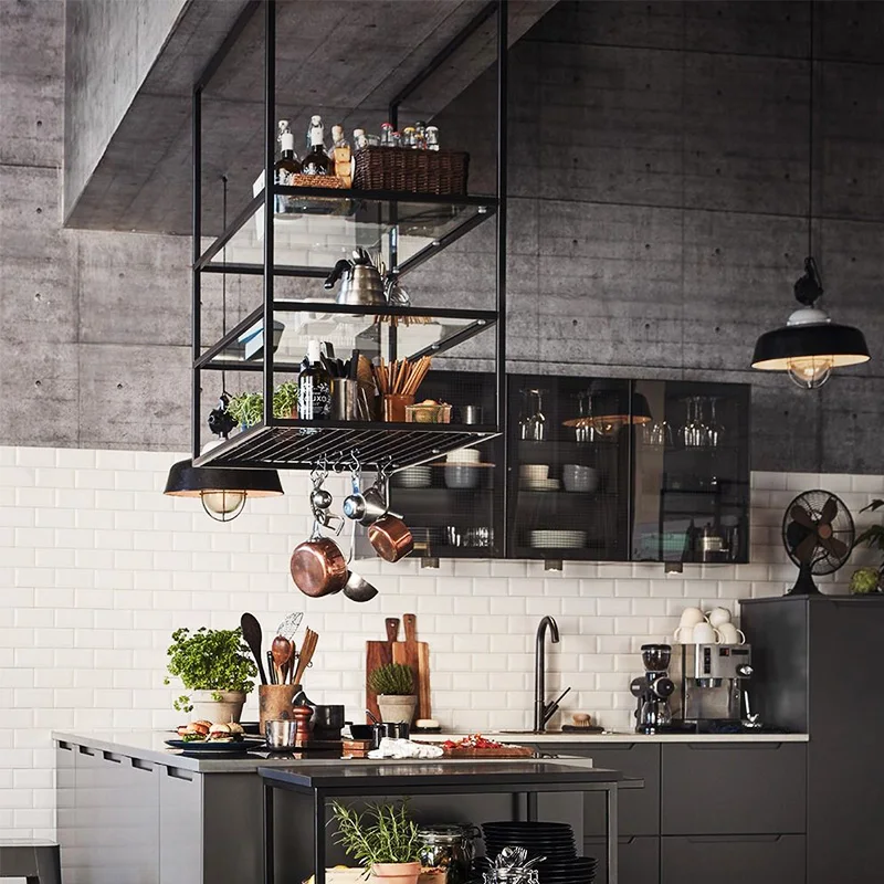 Customized iron kitchen, living room, hanging rack, storage rack, industrial style bar