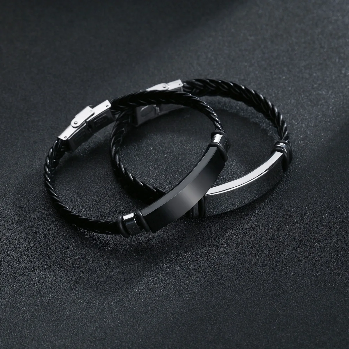 Men's Custom Personalize Engrave Jewelry Bracelets Fashion Braided Leather Inspirational Gifts Wristbands Bracelet For Him