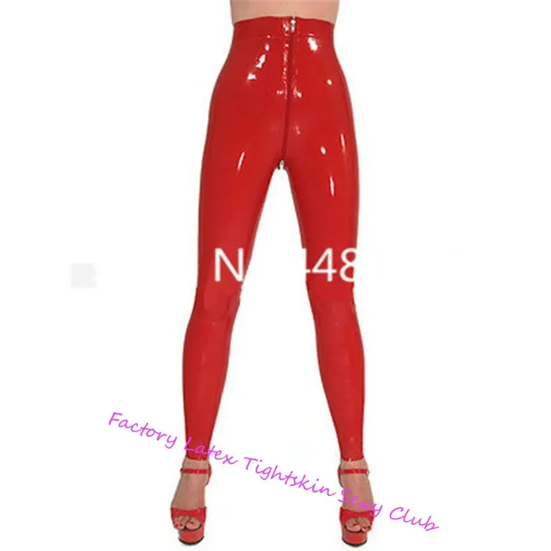 

Латексные резиновые красные леггинсы, резиновые латексные чулки, стильные леггинсы, латексные брюки на молнии в промежности для женщин
