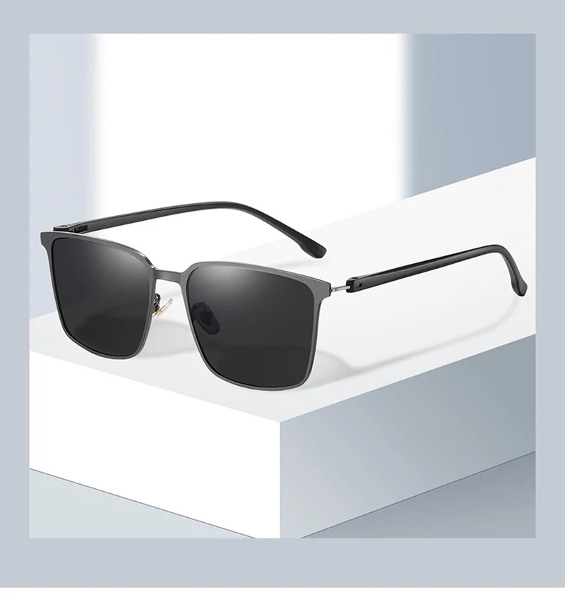 Ultra Licht Edelstahl Polarisierte Sonnenbrille Männer Hohe Qualität Metall Quadrat Männliche Sonnenbrille Mode Sommer Driving Shades UV400 – Detail 3