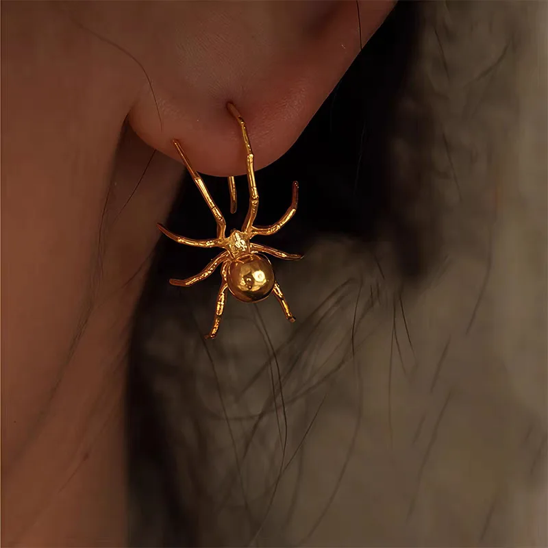 Exaggerated Design Golden Spider Ear Hook Unisex Style For Men Women Trendy Punk Y2k Earrings Accessory Casual Part Jewelry Gift