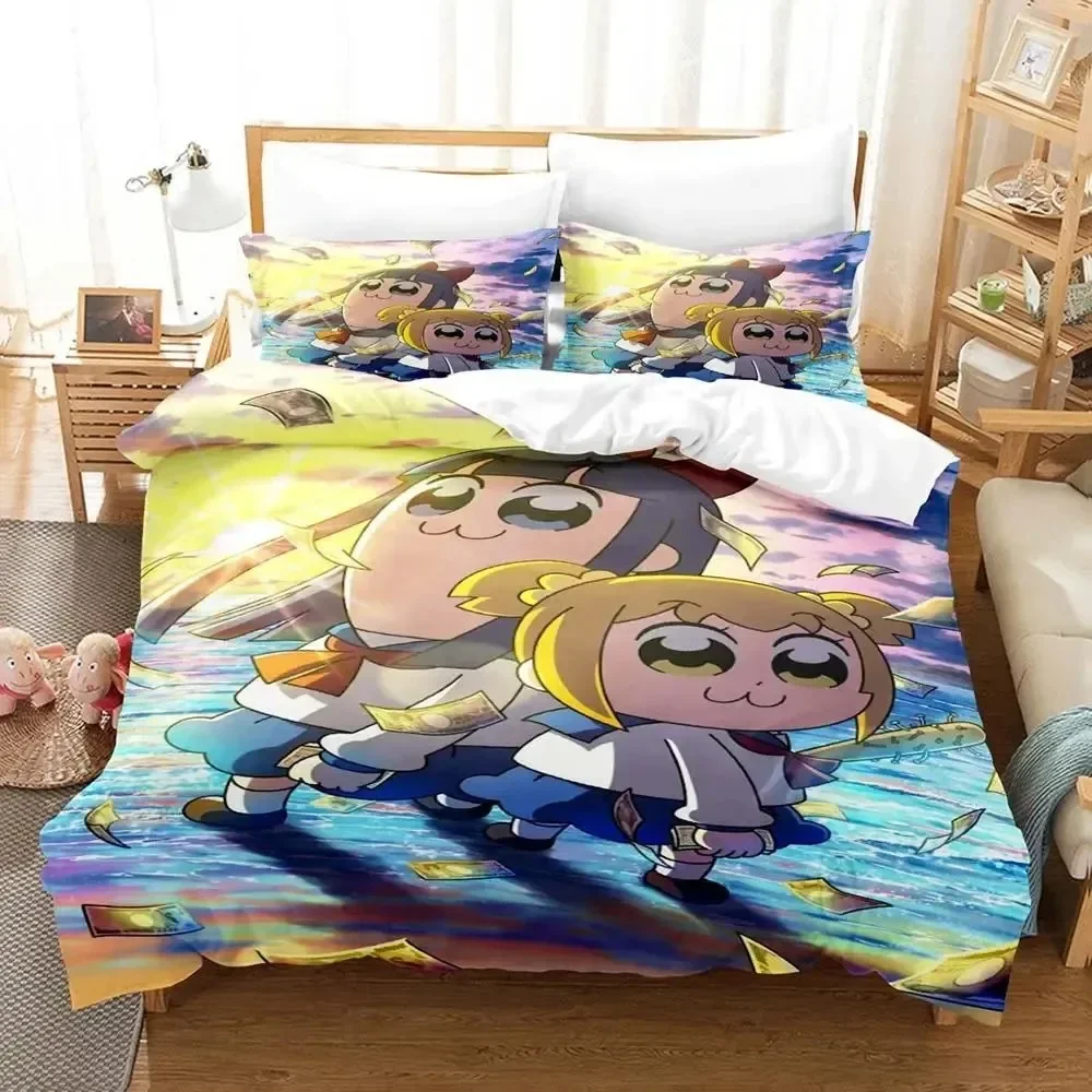 

Anime Pop Team Epic Poputepipikku Bedding Set Boys Girls Twin Queen Size Duvet Cover Pillowcase Bed Kids Adult