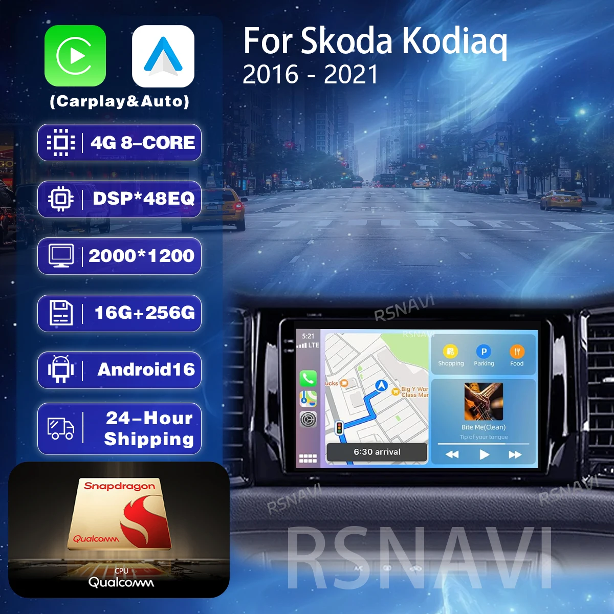 Plug and Play Android 16 Carplay Auto Qualcomm 2K Screen Player For Skoda Kodiaq 2016 - 2021 Car Radio Navigation 360 Camera DSP