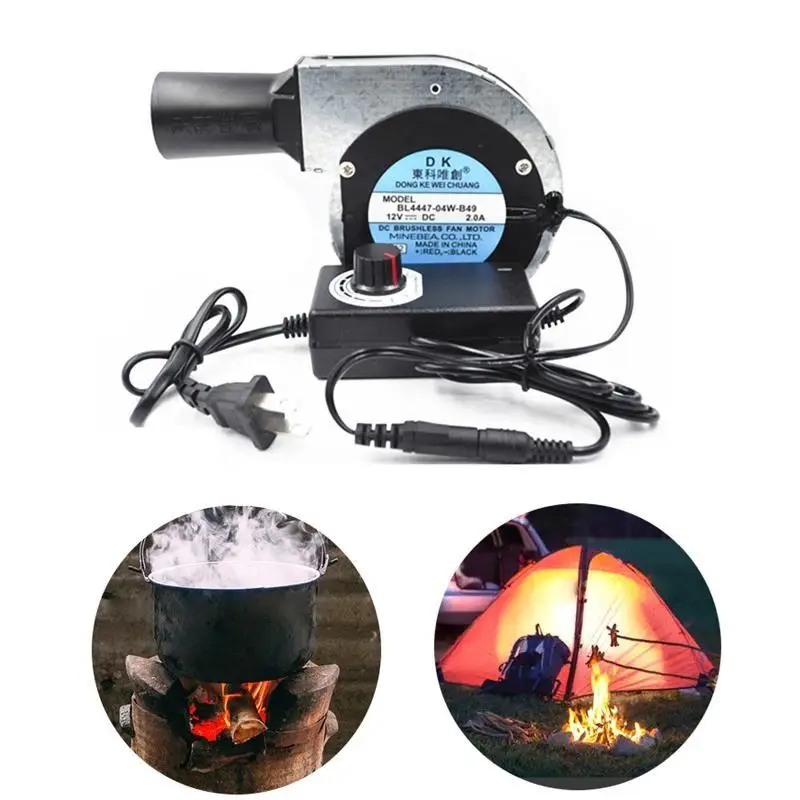 652F تيار مستمر 12 فولت مروحة شواء 10028 منفاخ توربو صغير محمول عالي الحجم مع منفذ تجميع الهواء مزود الطاقة التحكم في السرعة #3