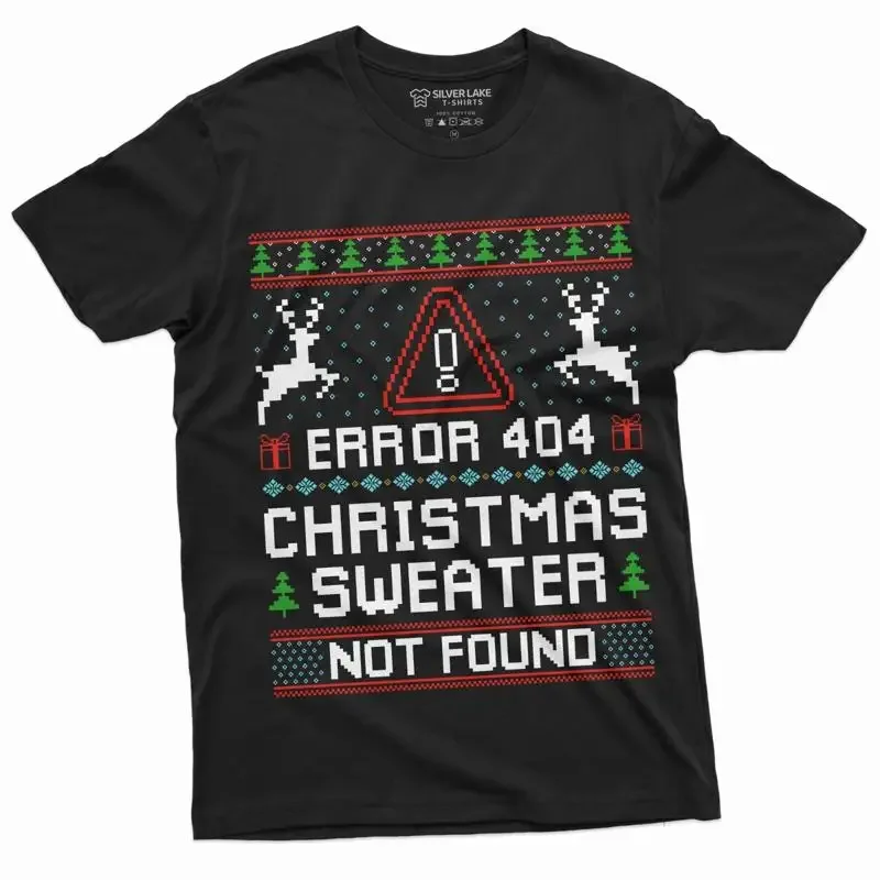 Christmas Ugly Sweater T shirt Funny Programmer Error 404 not found tee